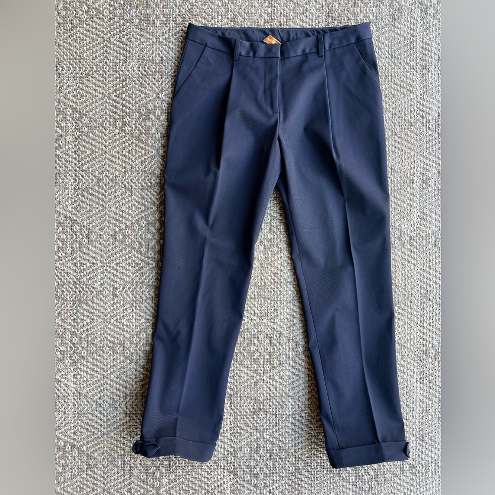 Tory Burch‎ Womens Dress Pants Trousers Navy Blue Cropped Bow Ankle Detail 6